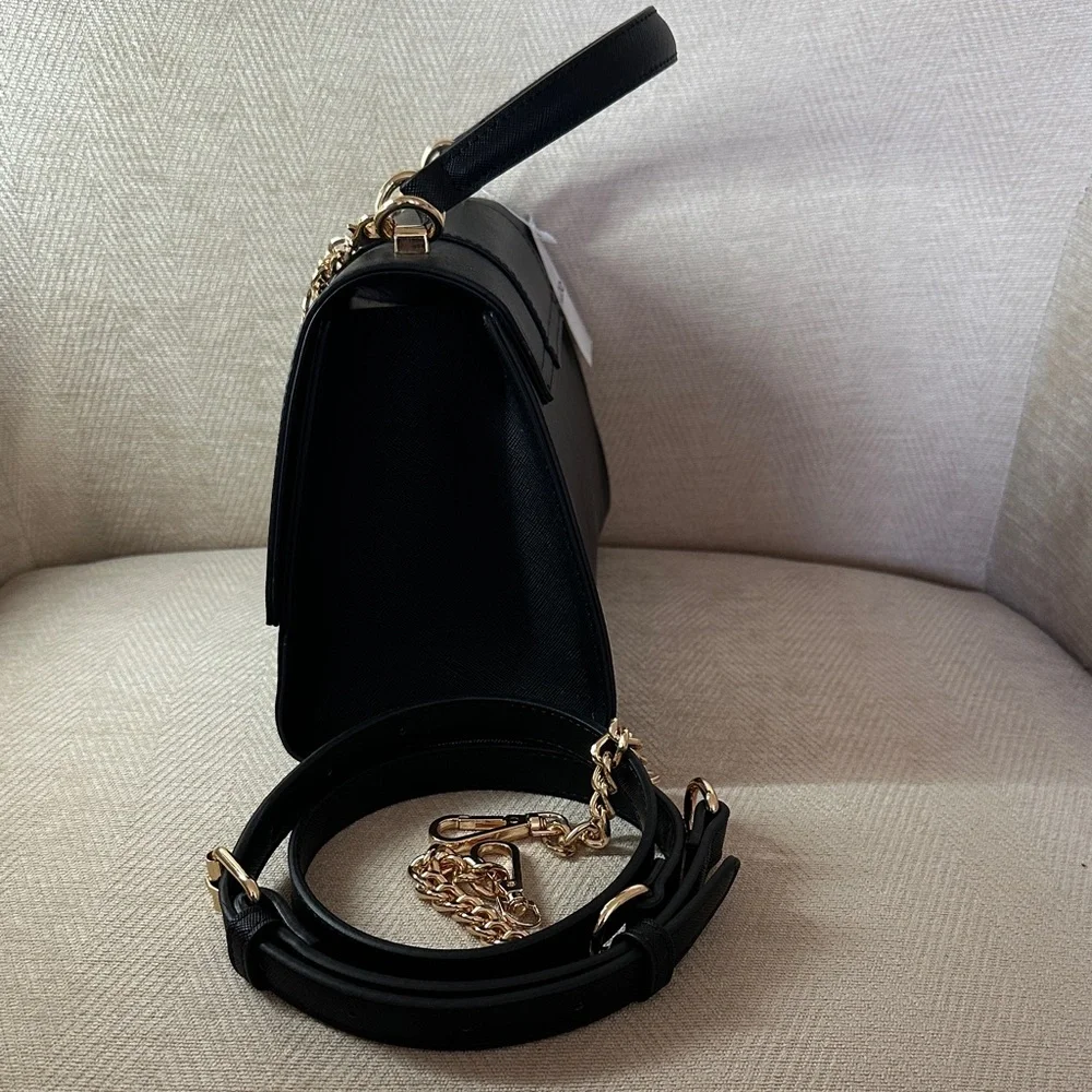 Aldo Black Satchel with Gold Chain Details. And Crossbody Strap
